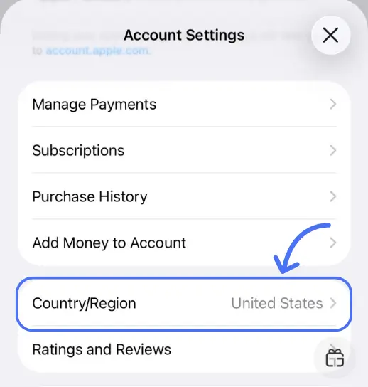نمایش کشور اپل آیدی در بخش Country Region