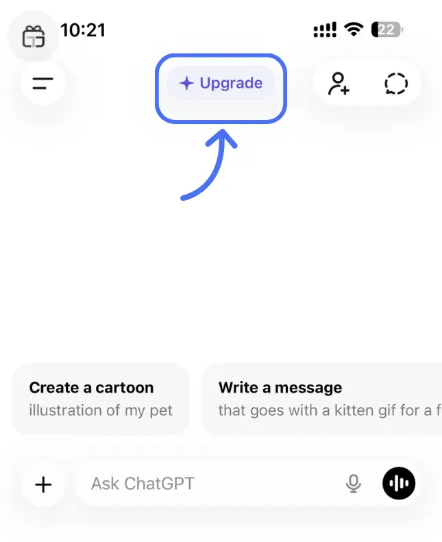 انتخاب گزینه Upgrade to Plus در ChatGPT
