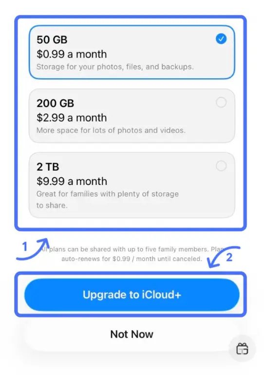 انتخاب پلن iCloud+ برای افزایش فضای ذخیرهسازی