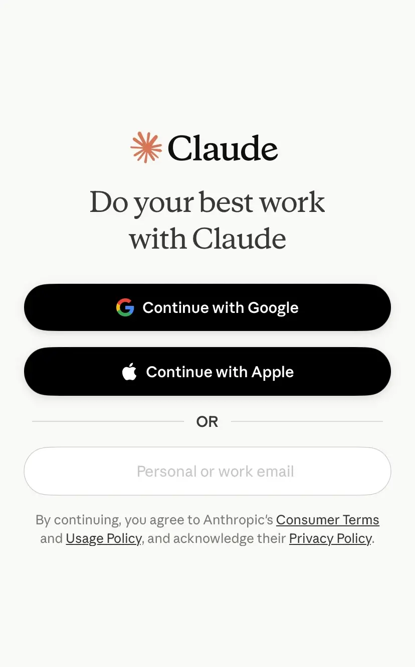 ورود به Claude با گزینه Continue with Google روی آیفون