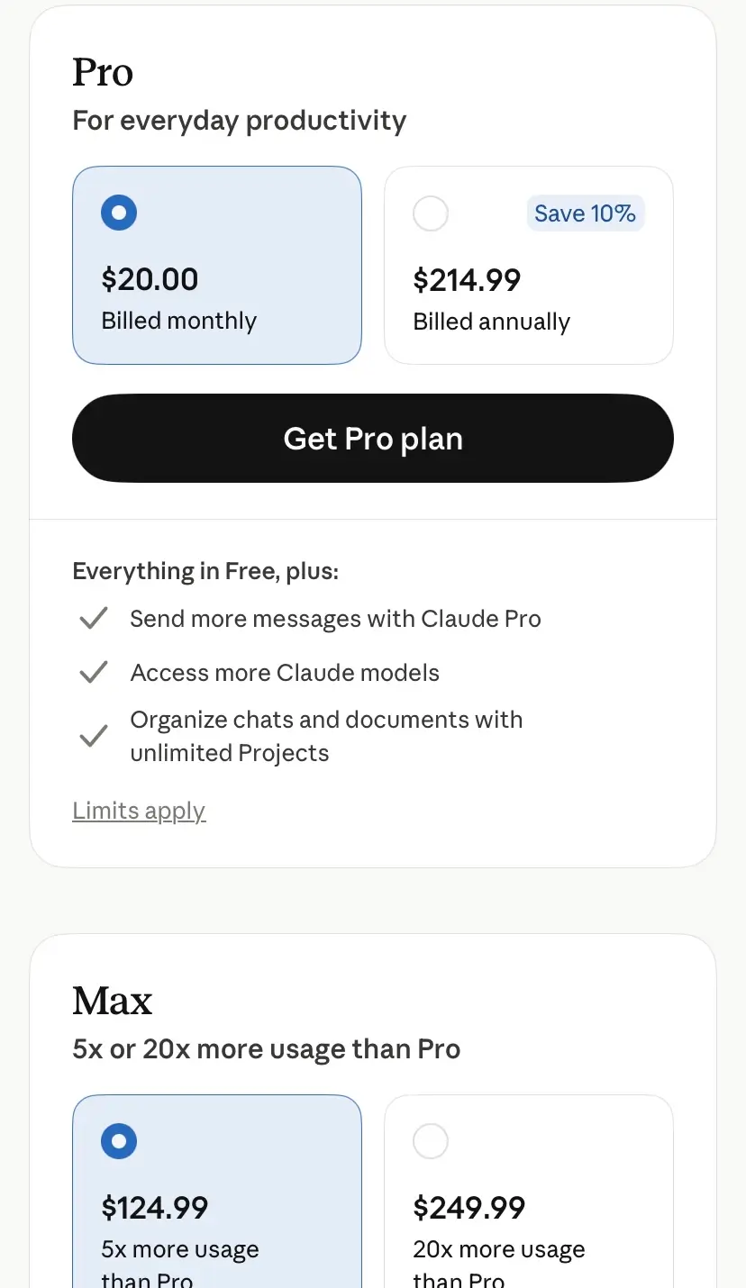 انتخاب و خرید پلن Claude Pro با گیفت کارت اپل