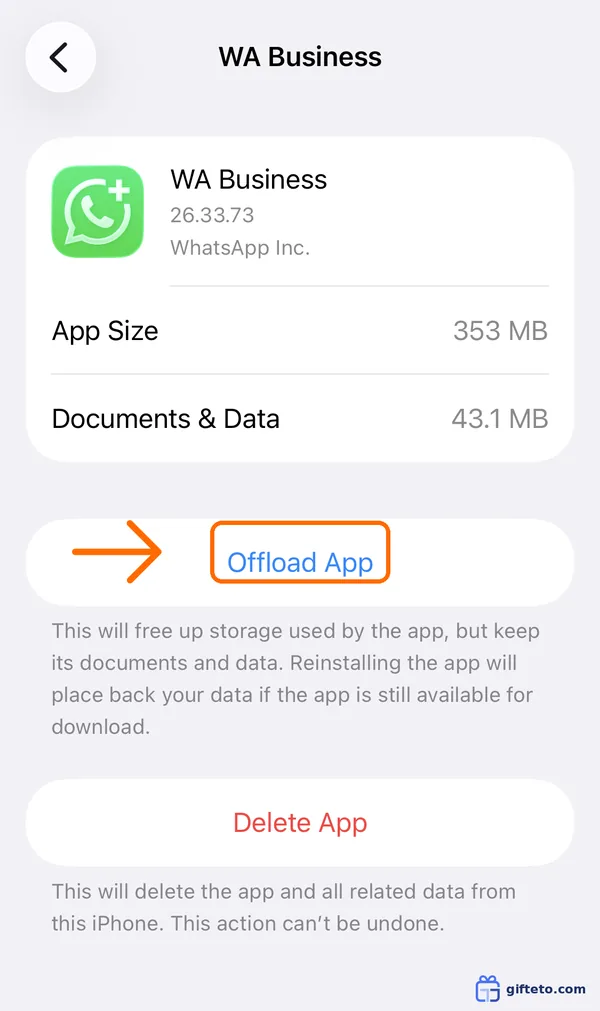 گزینه Offload App برای آپدیت برنامه با اپل ایدی جدید بدون پاک شدن اطلاعات