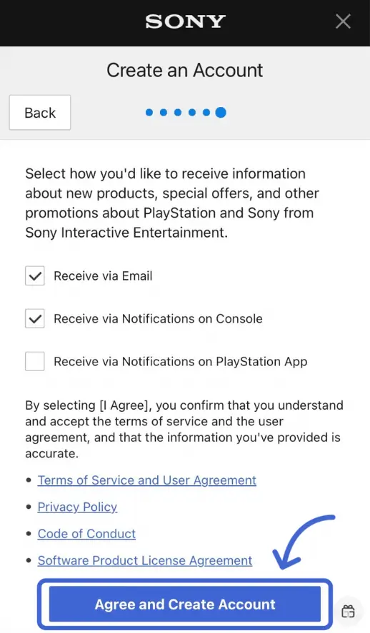 کلیک روی دکمه Agree and Create Account