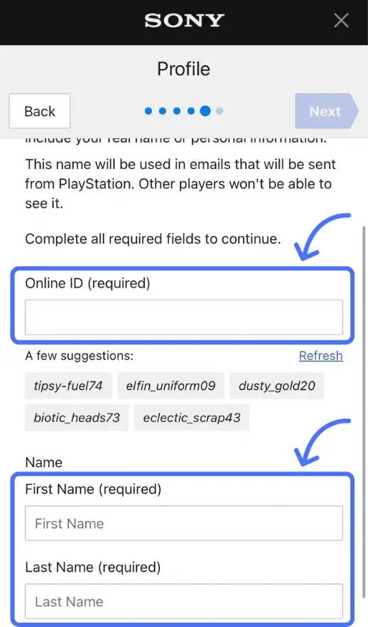 انتخاب Online ID و نام کاربری پلی استیشن