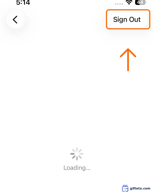 دکمه Sign Out در بالای صفحه Account Settings برای خارج کردن اپل ایدی بدون رمز عبور