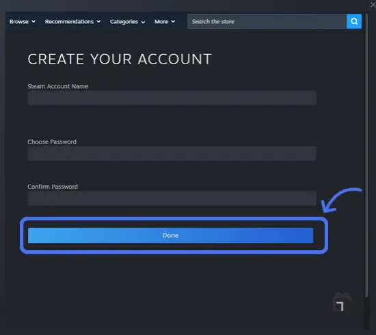 صفحه انتخاب نام کاربری و رمز عبور استیم