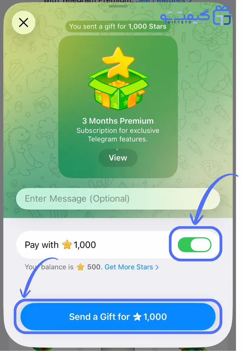فعال کردن گزینه Pay with Stars و ارسال هدیه تلگرام پرمیوم با استارز