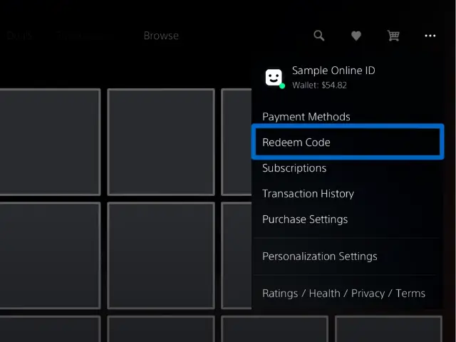 گزینه Redeem Code در PS5