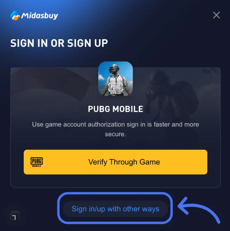 انتخاب گزینه Sign in with other ways در Midasbuy