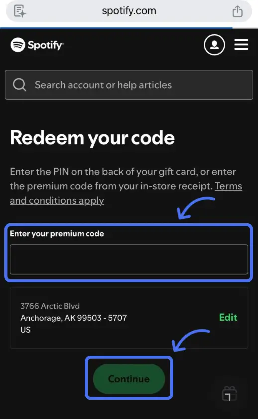 ورود به اکانت اسپاتیفای برای ردیم گیفت کارت