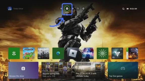 فشار دادن دکمه Xbox و رفتن به Store