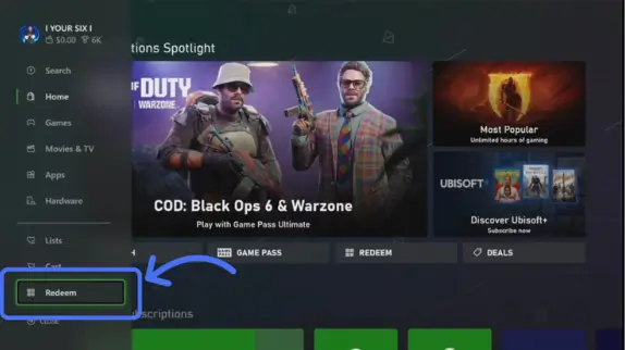 انتخاب گزینه Redeem code با دکمه View